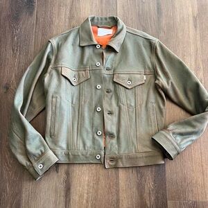 SugarHill Tokyo Green and Orange Leather Textured Gill Denim Jacket